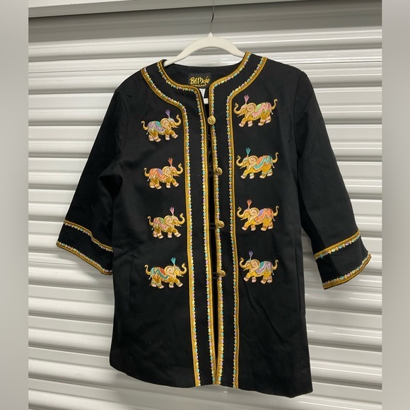 Bob Mackie Jackets & Blazers - Bob Mackie Black Jacket with Colorful Elephant Embroidery Size XS